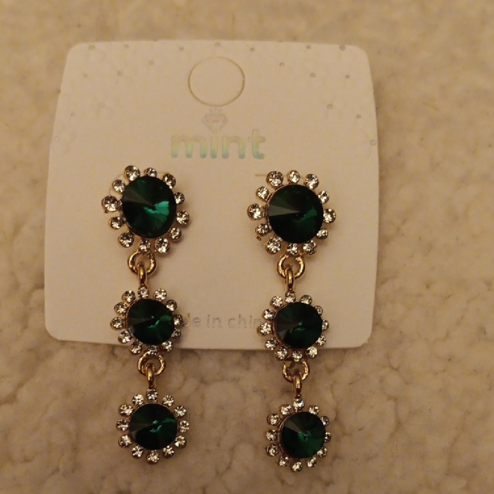 Mint Green and Gold Drop Earrings